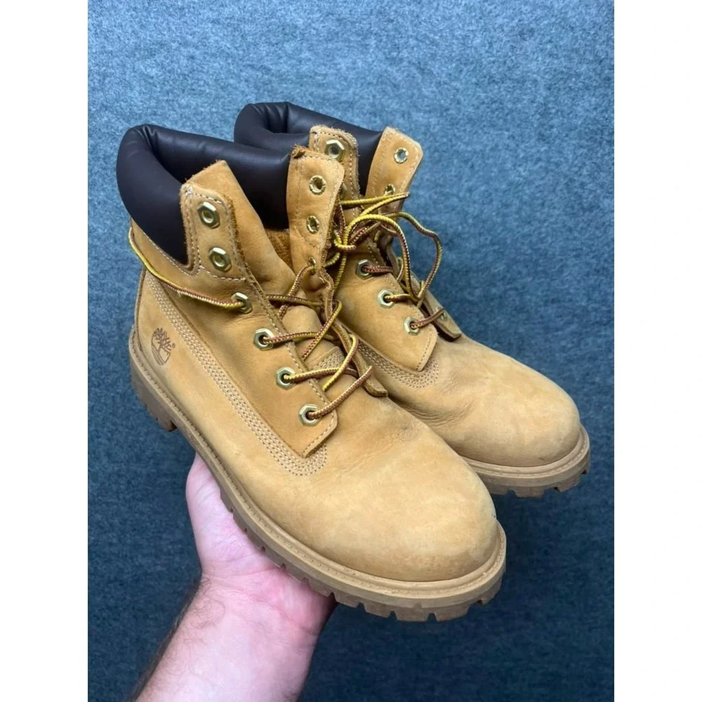 Timberland 12909 6 Inch Premium Waterproof Boots Wheat Nubuck Youth 6.5M